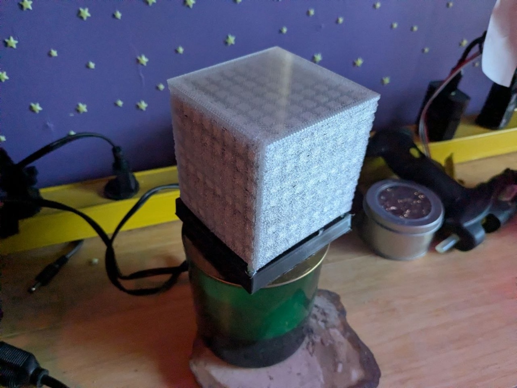 Hypercube Unlit Showing 3D Printed Diffuser Cube and Base