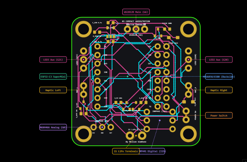03 Compact Audio/Motion Reactive Controller PCB Layout by Dillon Simeone
